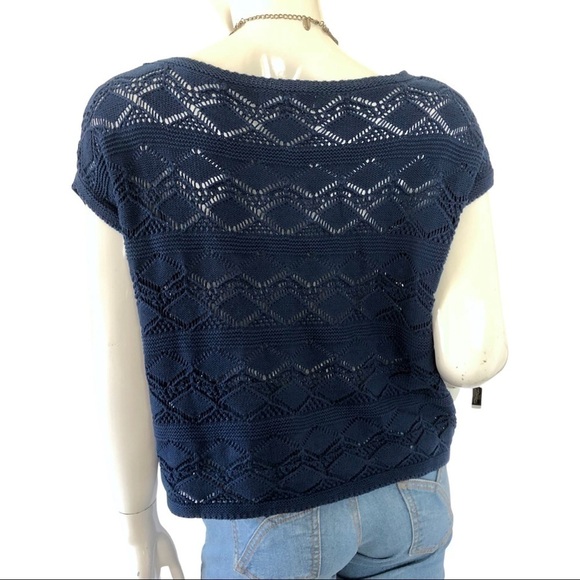 𝅺NY Collection Blue crochet top knit sweater - Picture 3 of 7